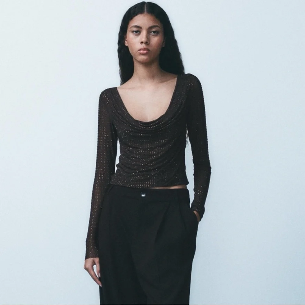 Zara Black Sheer Long Sleeve Blouse - Picture 2 of 9